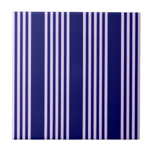 Lilac purple and navy blue five stripes pattern ceramic tile