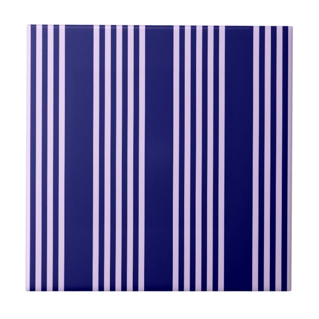 Lilac purple and navy blue five stripes pattern ceramic tile (Front)