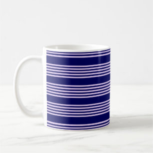 Lilac purple and navy blue five stripes pattern coffee mug