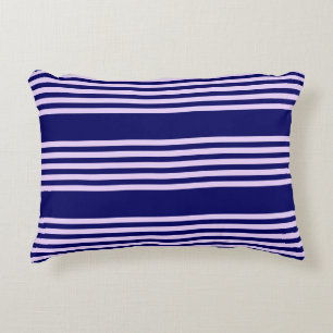 Lilac purple and navy blue five stripes pattern decorative cushion