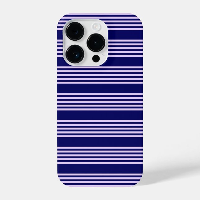 Lilac purple and navy blue five stripes pattern iPhone case (Back)