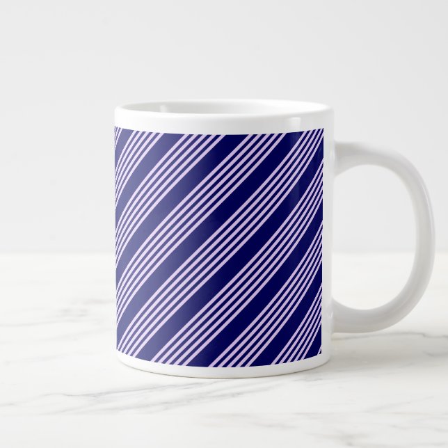 Lilac purple and navy blue five stripes pattern large coffee mug (Right)