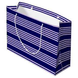 Lilac purple and navy blue five stripes pattern large gift bag