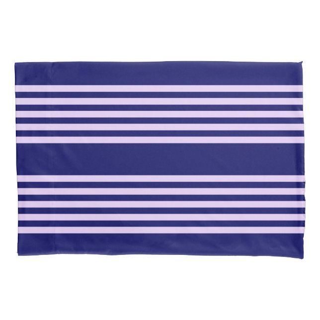 Lilac purple and navy blue five stripes pattern pillowcase (Front)