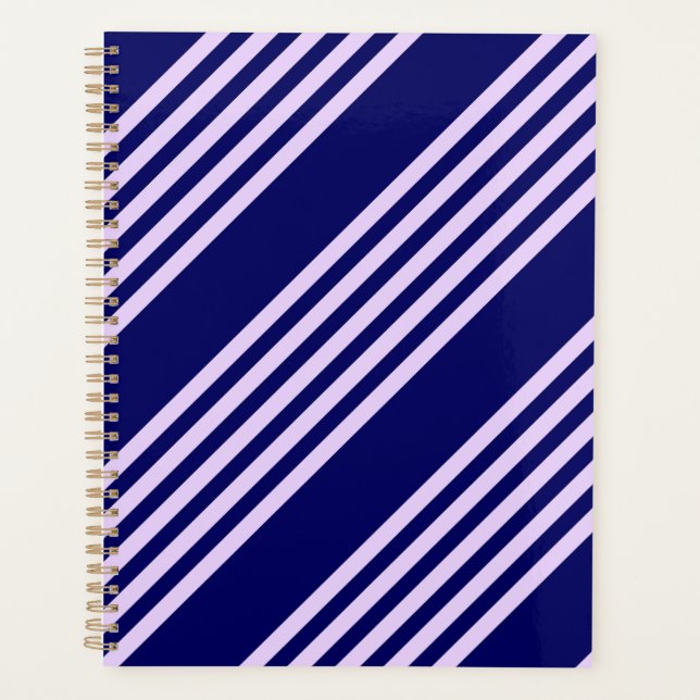 Lilac purple and navy blue five stripes pattern planner (Front)