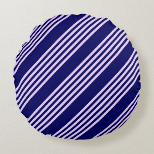 Lilac purple and navy blue five stripes pattern round cushion