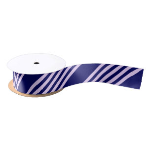 Lilac purple and navy blue five stripes pattern satin ribbon