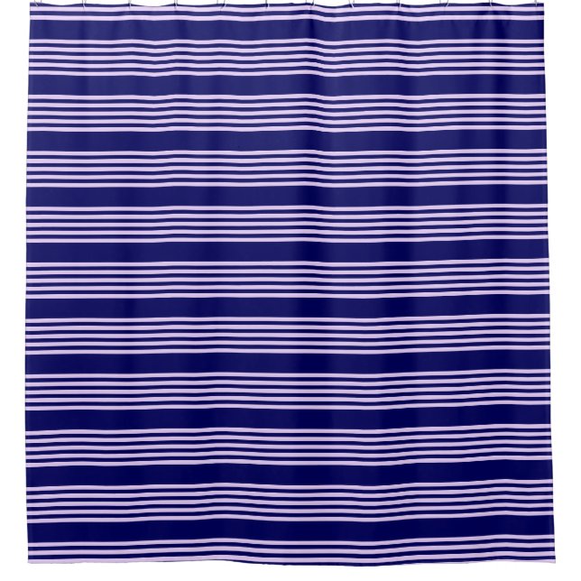 Lilac purple and navy blue five stripes pattern shower curtain (Front)