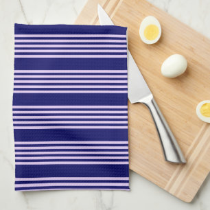 Lilac purple and navy blue five stripes pattern tea towel