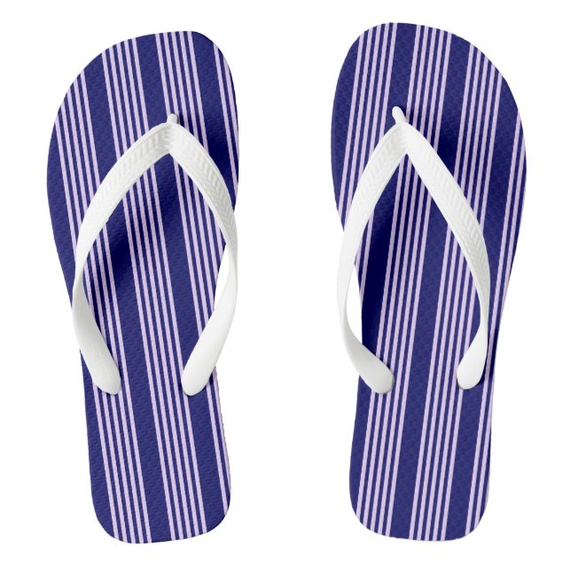 Lilac purple and navy blue five stripes pattern thongs (Footbed)