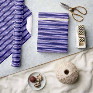 Lilac purple and navy blue five stripes pattern wrapping paper