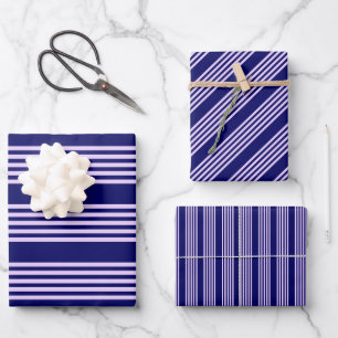Lilac purple and navy blue five stripes pattern wrapping paper sheet