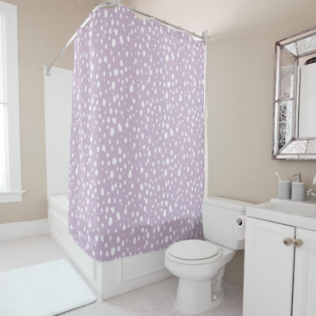Lilac Purple and White Abstract Dots Shower Curtain (In Situ)