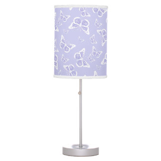 Lilac Purple and White Butterfly Motif Pattern Desk Lamp