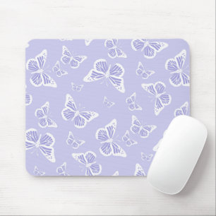 Lilac Purple and White Butterfly Motif Pattern Mouse Pad