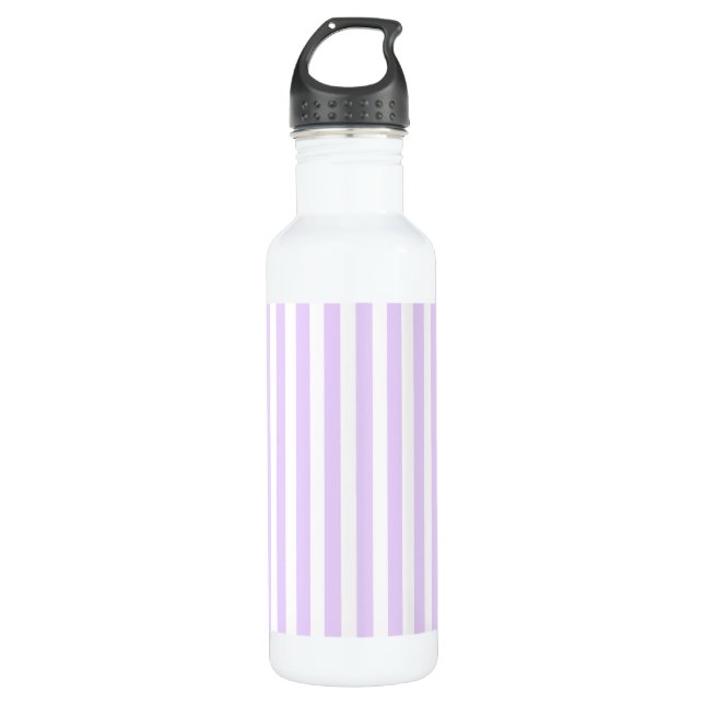 Lilac purple and white candy stripes 710 ml water bottle (Front)