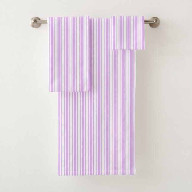 Lilac purple and white candy stripes bath towel set (Insitu)