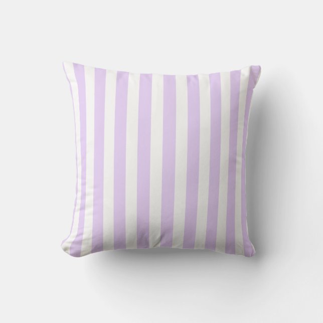 Lilac purple and white candy stripes cushion (Front)