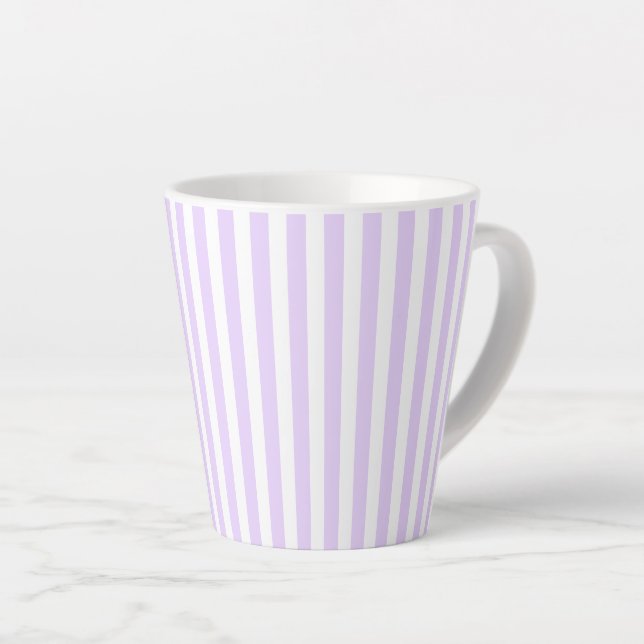 Lilac purple and white candy stripes latte mug (Right Angle)
