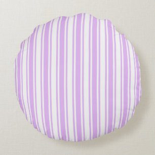 Lilac purple and white candy stripes round cushion