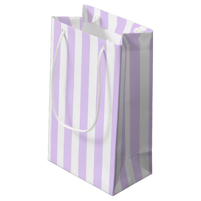 Lilac purple and white candy stripes small gift bag (Back Angled)