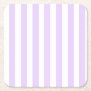 Lilac purple and white candy stripes square paper coaster