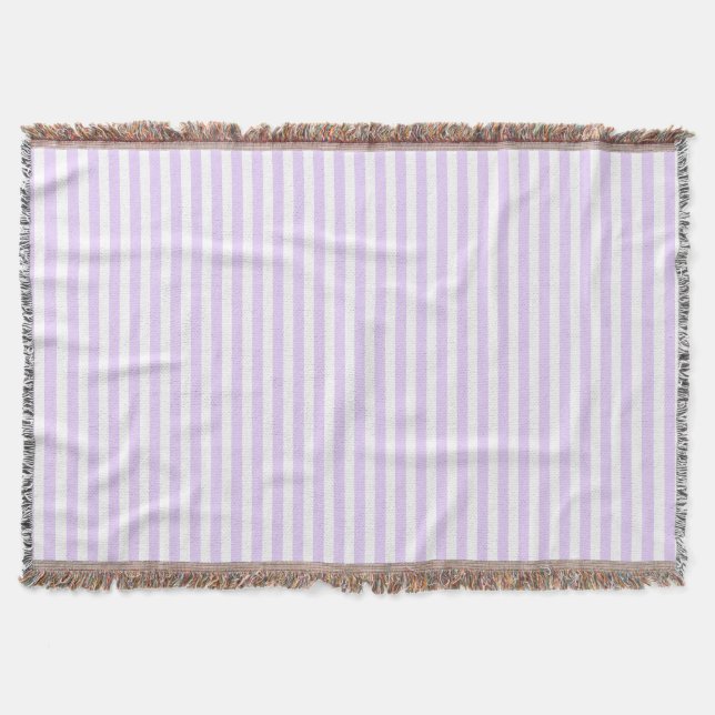 Lilac purple and white candy stripes throw blanket (Front)