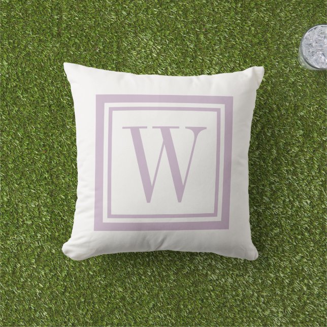 Lilac Purple and White Classic Square Monogram Cushion (Grass)