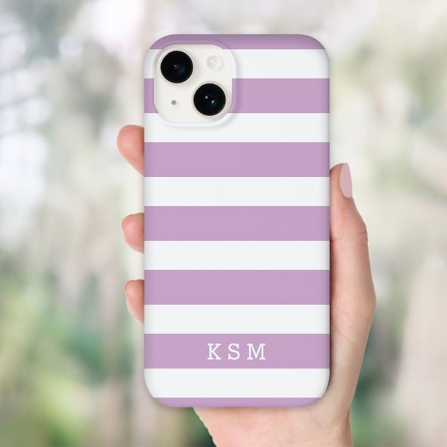Lilac Purple and White Classic Stripes Monogram Case-Mate iPhone Case (Creator Uploaded)