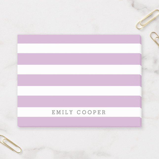 Lilac Purple and White Classic Stripes Monogram Post-it Notes (Creator Uploaded)