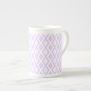 Lilac purple and white diamond pattern bone china mug