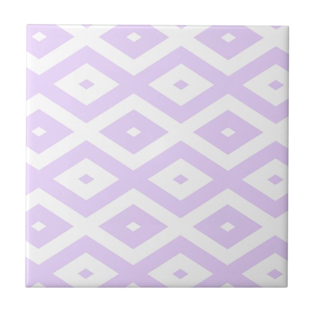 Lilac purple and white diamond pattern ceramic tile (Front)