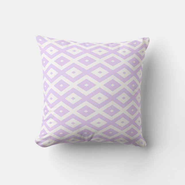 Lilac purple and white diamond pattern cushion (Front)