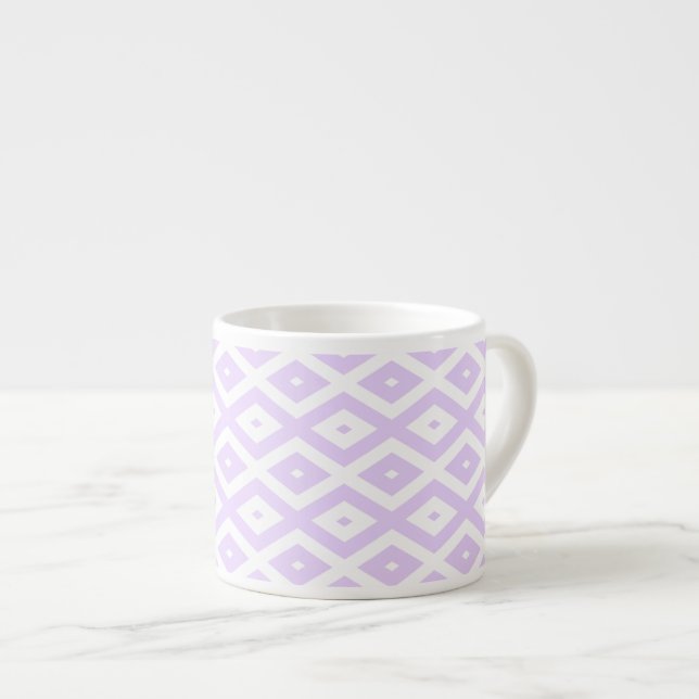 Lilac purple and white diamond pattern espresso cup (Front Right)