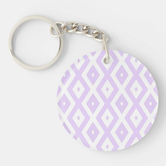 Lilac purple and white diamond pattern key ring (Front)