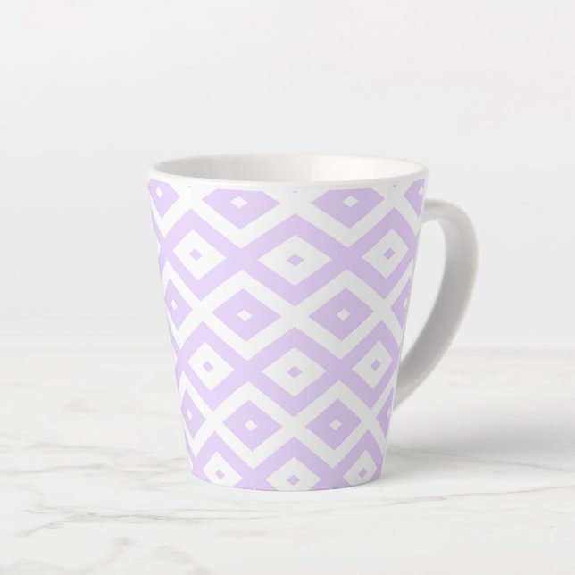 Lilac purple and white diamond pattern latte mug (Right Angle)