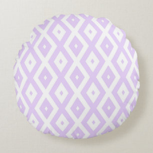 Lilac purple and white diamond pattern round cushion