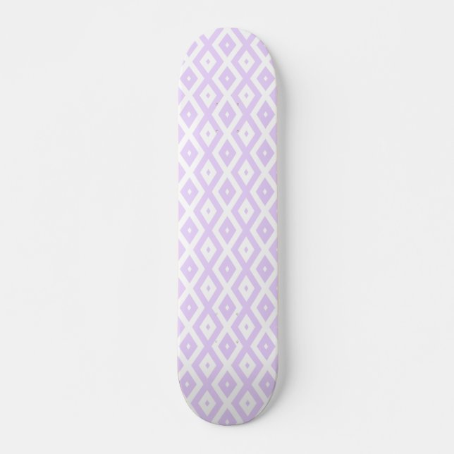 Lilac purple and white diamond pattern skateboard (Front)