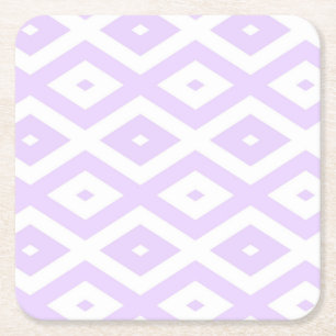Lilac purple and white diamond pattern square paper coaster