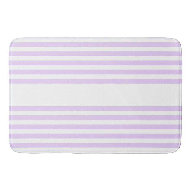 Lilac purple and white five stripes pattern bath mat (Front)