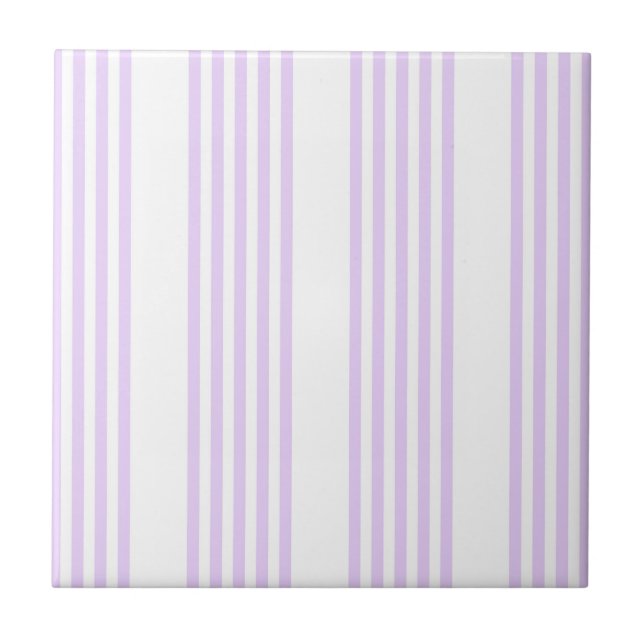 Lilac purple and white five stripes pattern ceramic tile (Front)