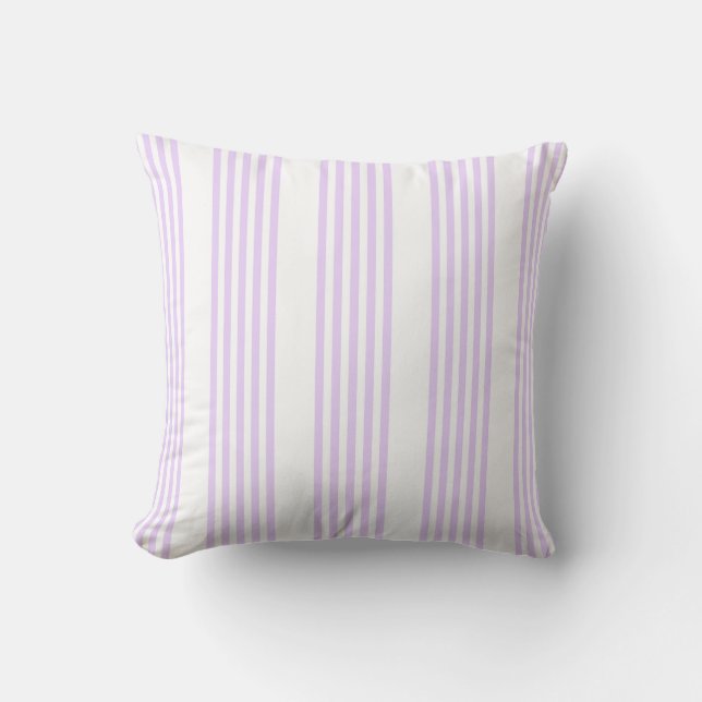 Lilac purple and white five stripes pattern cushion (Front)