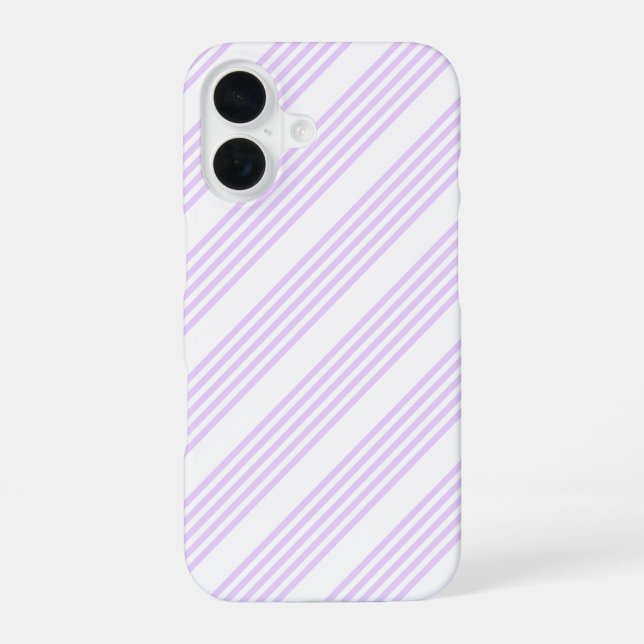 Lilac purple and white five stripes pattern iPhone 16 case (Back)
