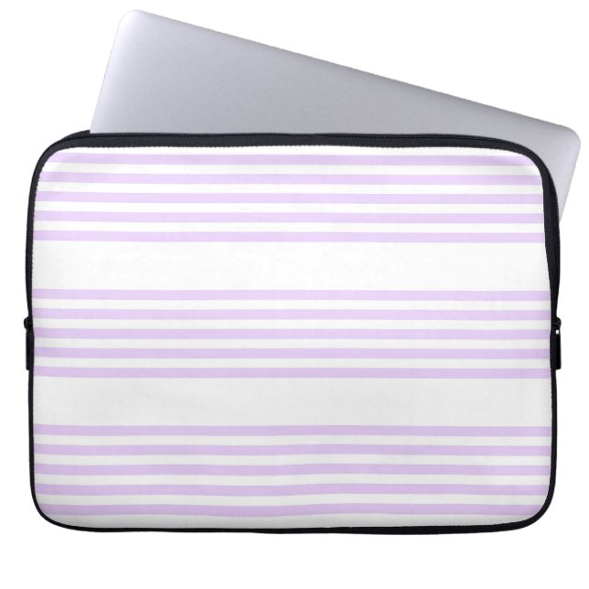 Lilac purple and white five stripes pattern laptop sleeve (Front)