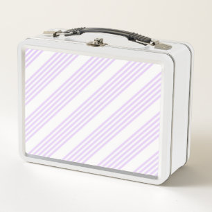 Lilac purple and white five stripes pattern metal lunch box