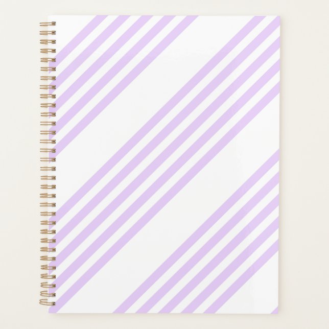 Lilac purple and white five stripes pattern planner (Front)