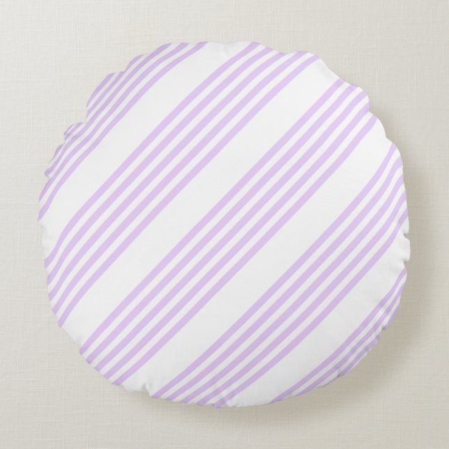 Lilac purple and white five stripes pattern round cushion (Front)