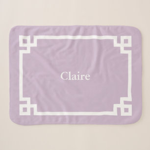 Lilac Purple and White Greek Key Monogram Sherpa Blanket