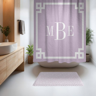 Lilac Purple and White Greek Key   Monogrammed Shower Curtain