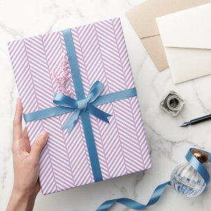 Lilac Purple and White Herringbone Wrapping Paper